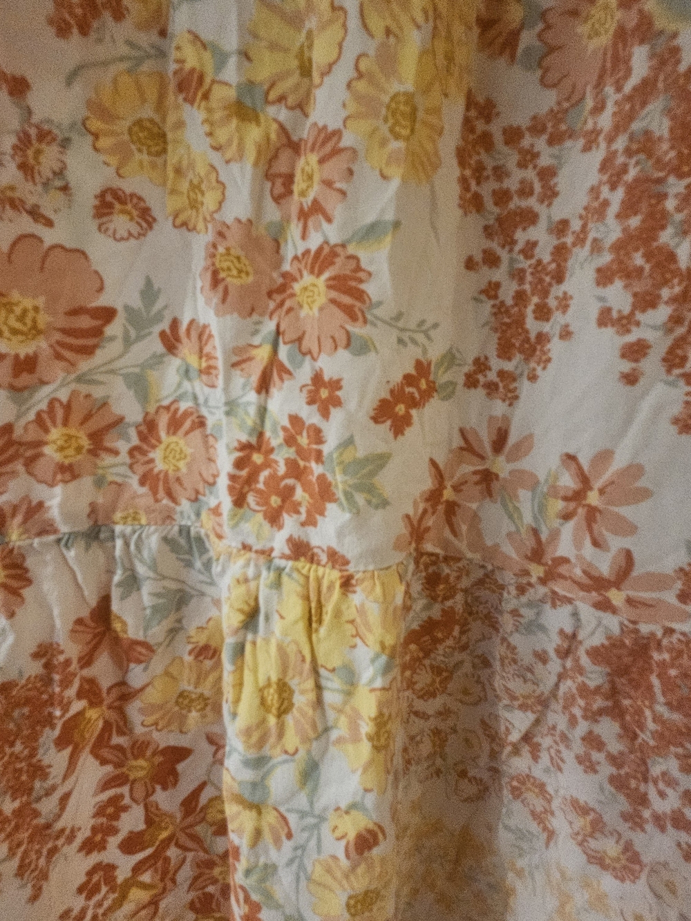 True Craft Boho Cottagecore Cream Midi Dress Orange Oversize Yellow Floral Print - Picture 6 of 11